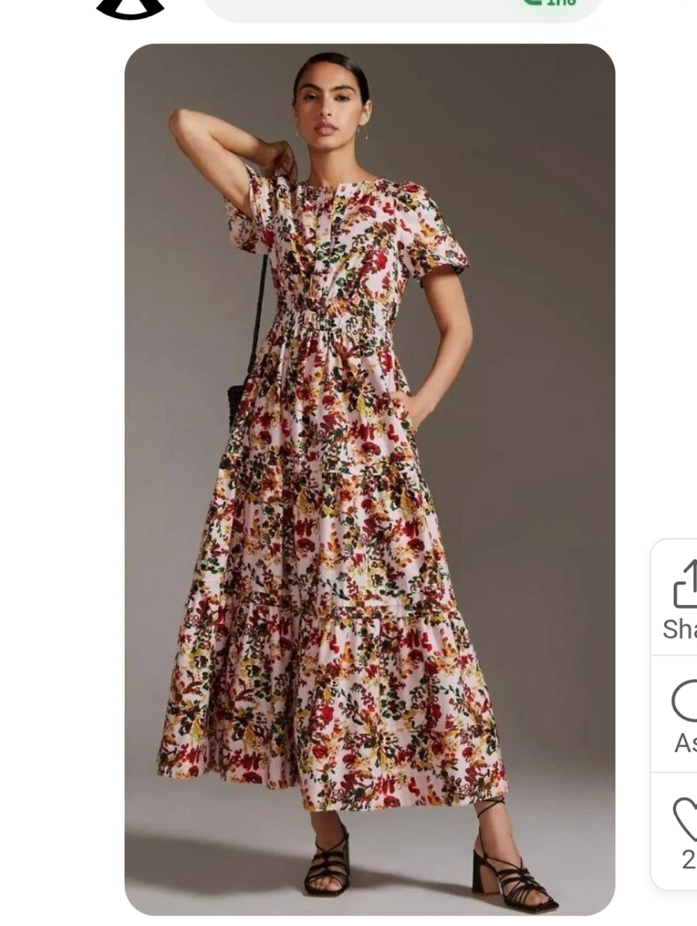Anthropologie Somerset Floral Tiered Maxi Dress in Ivory with Red Green Floral - Picture 1 of 5